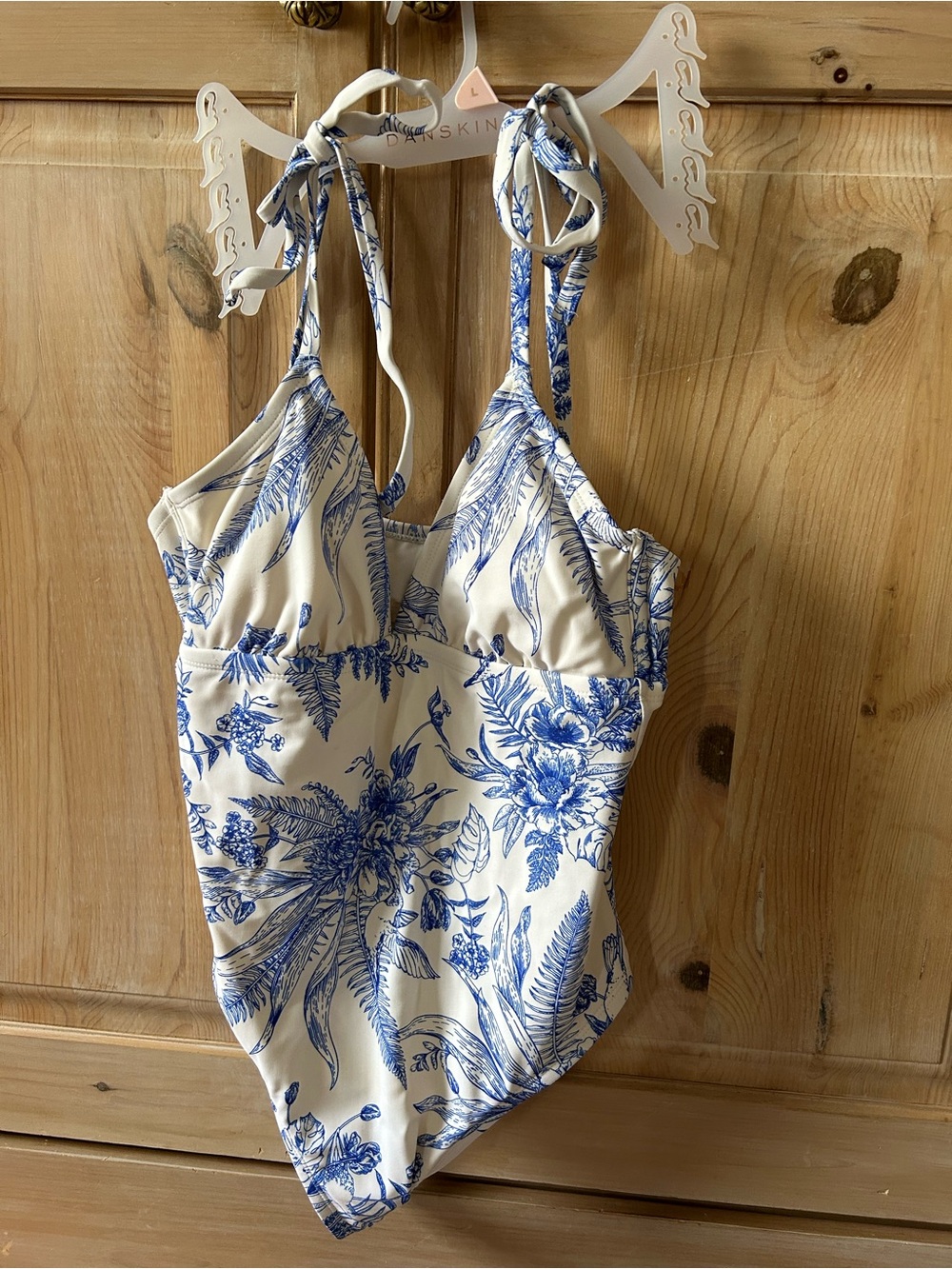 Kona Sol White and Blue Floral One-Piece Swimsuit